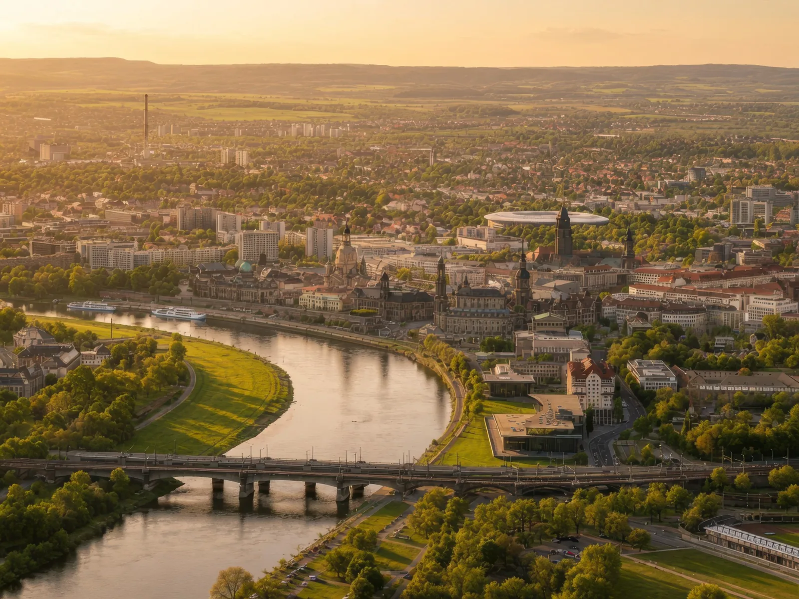 Selling property in Dresden – aerial view of the Elbe and Dresden city centre